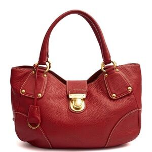 EUC-Prada Vitello Daino Pushlock Red Shoulder Bag - Like New!